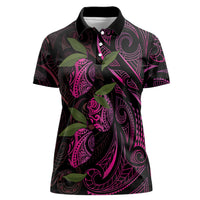 Hawaiian Mango Tribal Tattoo Women Polo Shirt Pink Pacific Traditional Pattern