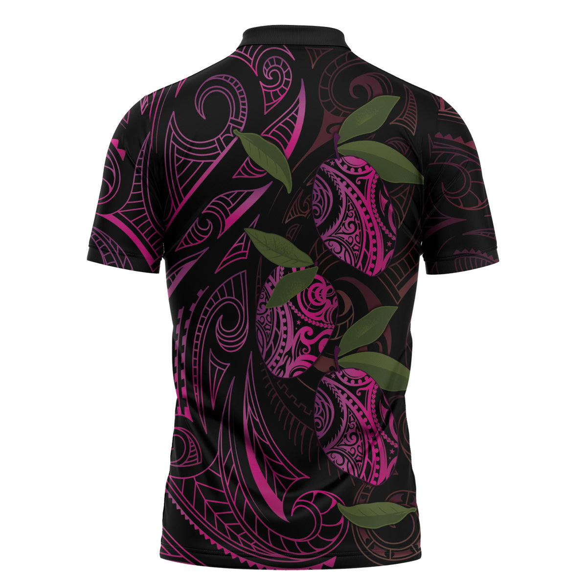 Hawaiian Mango Tribal Tattoo Zipper Polo Shirt Pink Pacific Traditional Pattern