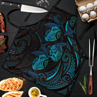 Hawaiian Mango Tribal Tattoo Apron Teal Pacific Traditional Pattern