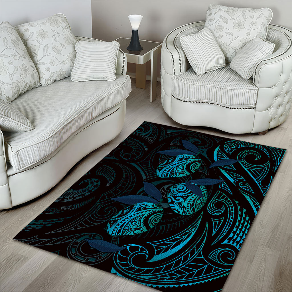 Hawaiian Mango Tribal Tattoo Area Rug Teal Pacific Traditional Pattern