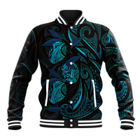 Hawaiian Mango Tribal Tattoo Baseball Jacket Teal Pacific Traditional Pattern