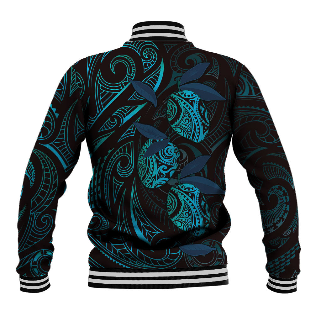 Hawaiian Mango Tribal Tattoo Baseball Jacket Teal Pacific Traditional Pattern