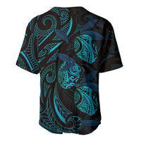 Hawaiian Mango Tribal Tattoo Baseball Jersey Teal Pacific Traditional Pattern