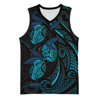 Hawaiian Mango Tribal Tattoo Basketball Jersey Teal Pacific Traditional Pattern