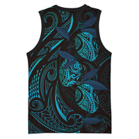 Hawaiian Mango Tribal Tattoo Basketball Jersey Teal Pacific Traditional Pattern