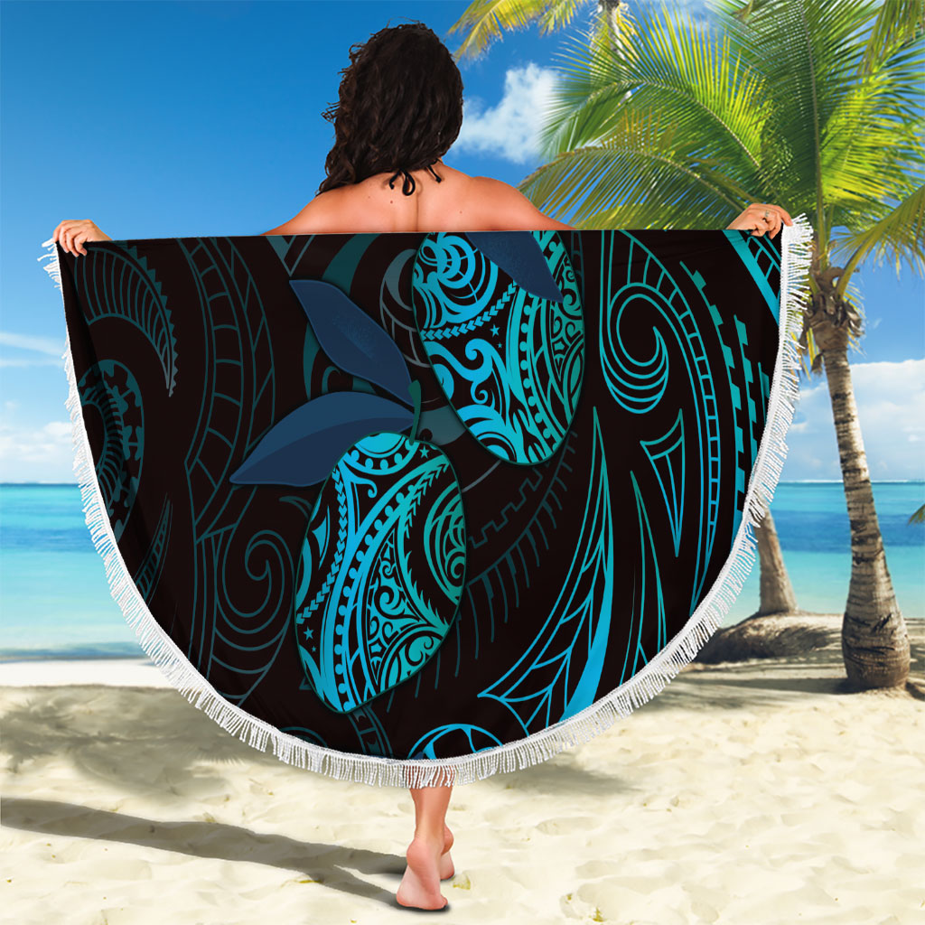 Hawaiian Mango Tribal Tattoo Beach Blanket Teal Pacific Traditional Pattern