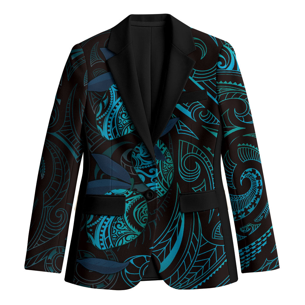 Hawaiian Mango Tribal Tattoo Blazer Teal Pacific Traditional Pattern
