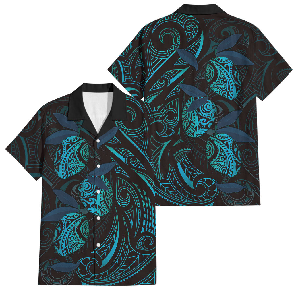 Hawaiian Mango Tribal Tattoo Family Matching Long Sleeve Bodycon Dress and Hawaiian Shirt Teal Pacific Traditional Pattern