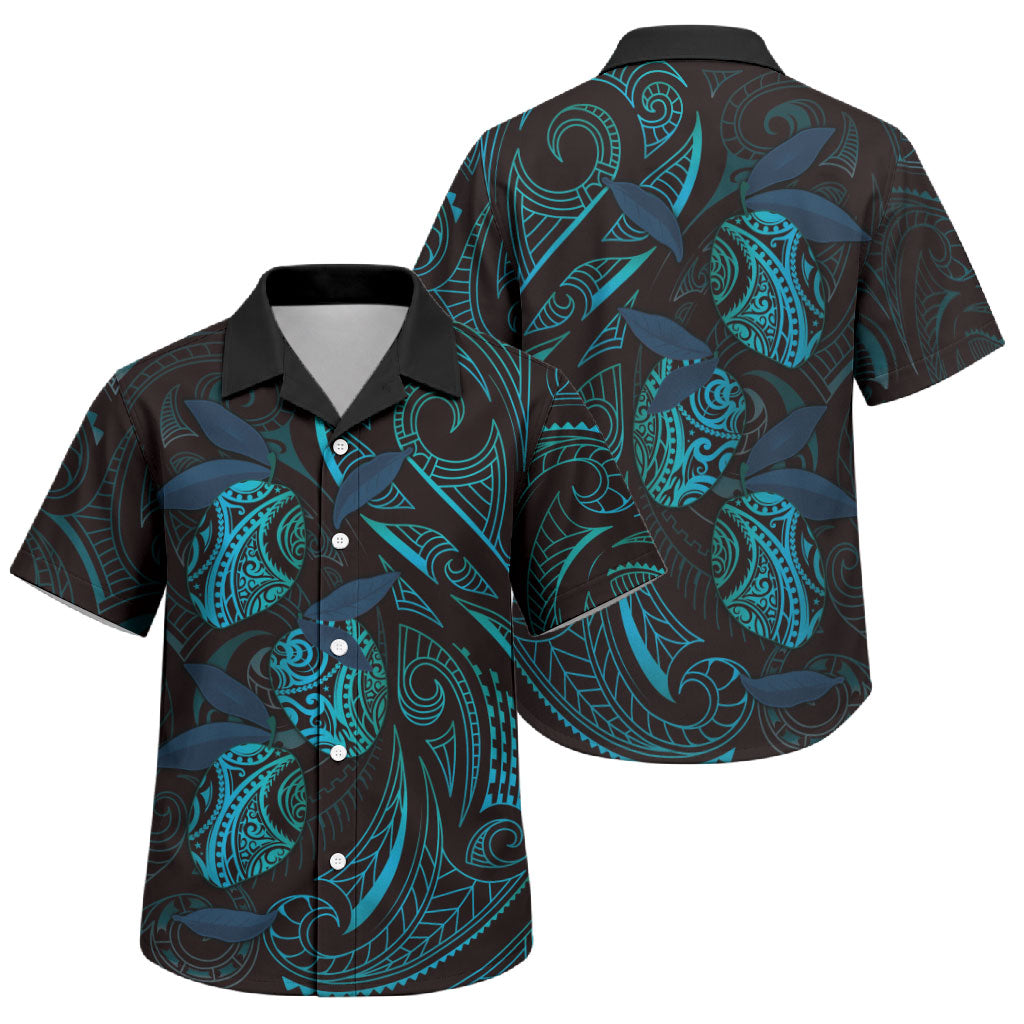 Hawaiian Mango Tribal Tattoo Family Matching Off Shoulder Maxi Dress and Hawaiian Shirt Teal Pacific Traditional Pattern