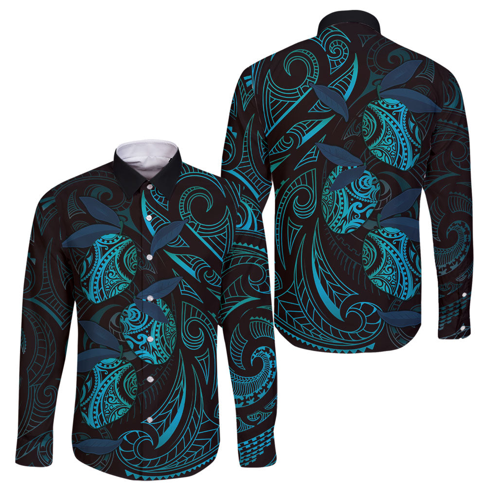 Hawaiian Mango Tribal Tattoo Family Matching Off Shoulder Short Dress and Hawaiian Shirt Teal Pacific Traditional Pattern