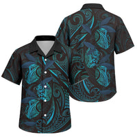Hawaiian Mango Tribal Tattoo Family Matching Puletasi and Hawaiian Shirt Teal Pacific Traditional Pattern