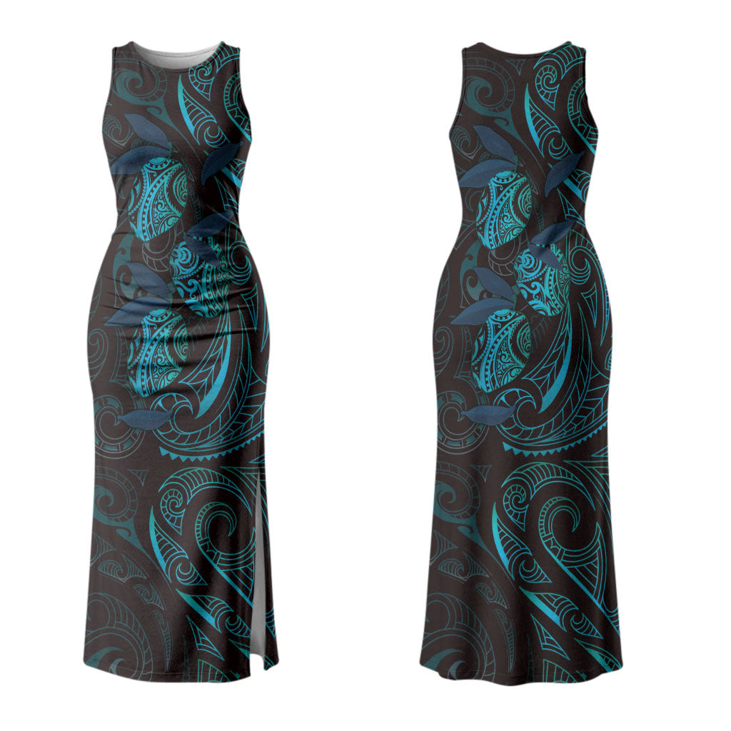 Hawaiian Mango Tribal Tattoo Family Matching Tank Maxi Dress and Hawaiian Shirt Teal Pacific Traditional Pattern