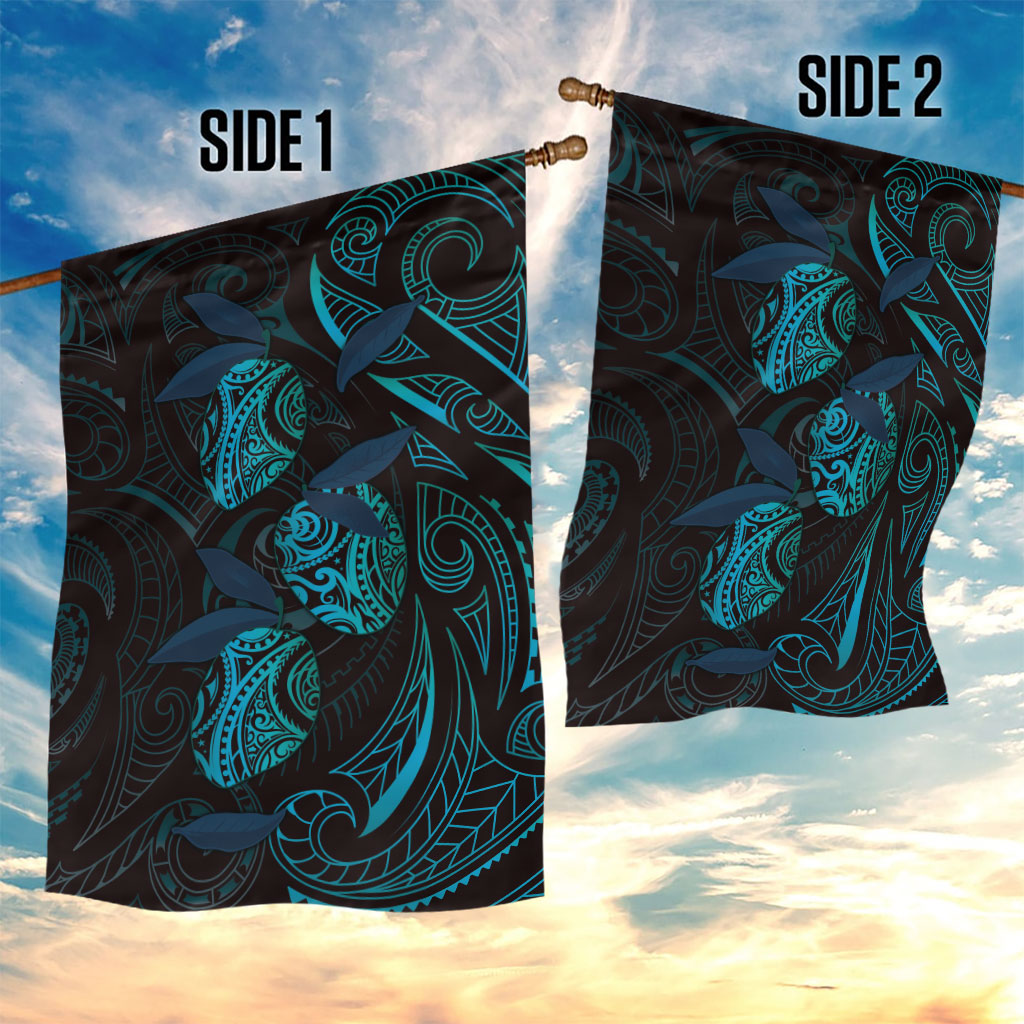 Hawaiian Mango Tribal Tattoo Garden Flag Teal Pacific Traditional Pattern