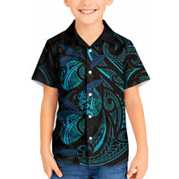 Hawaiian Mango Tribal Tattoo Kid Hawaiian Shirt Teal Pacific Traditional Pattern