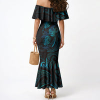 Hawaiian Mango Tribal Tattoo Mermaid Dress Teal Pacific Traditional Pattern
