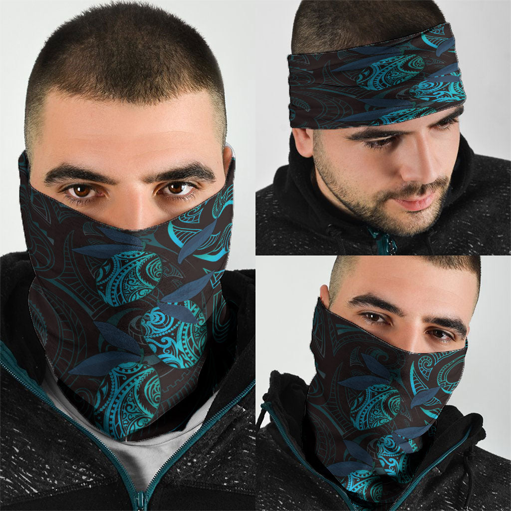 Hawaiian Mango Tribal Tattoo Neck Gaiter Teal Pacific Traditional Pattern
