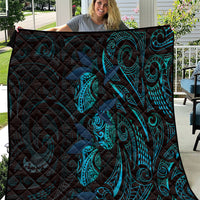 Hawaiian Mango Tribal Tattoo Quilt Teal Pacific Traditional Pattern