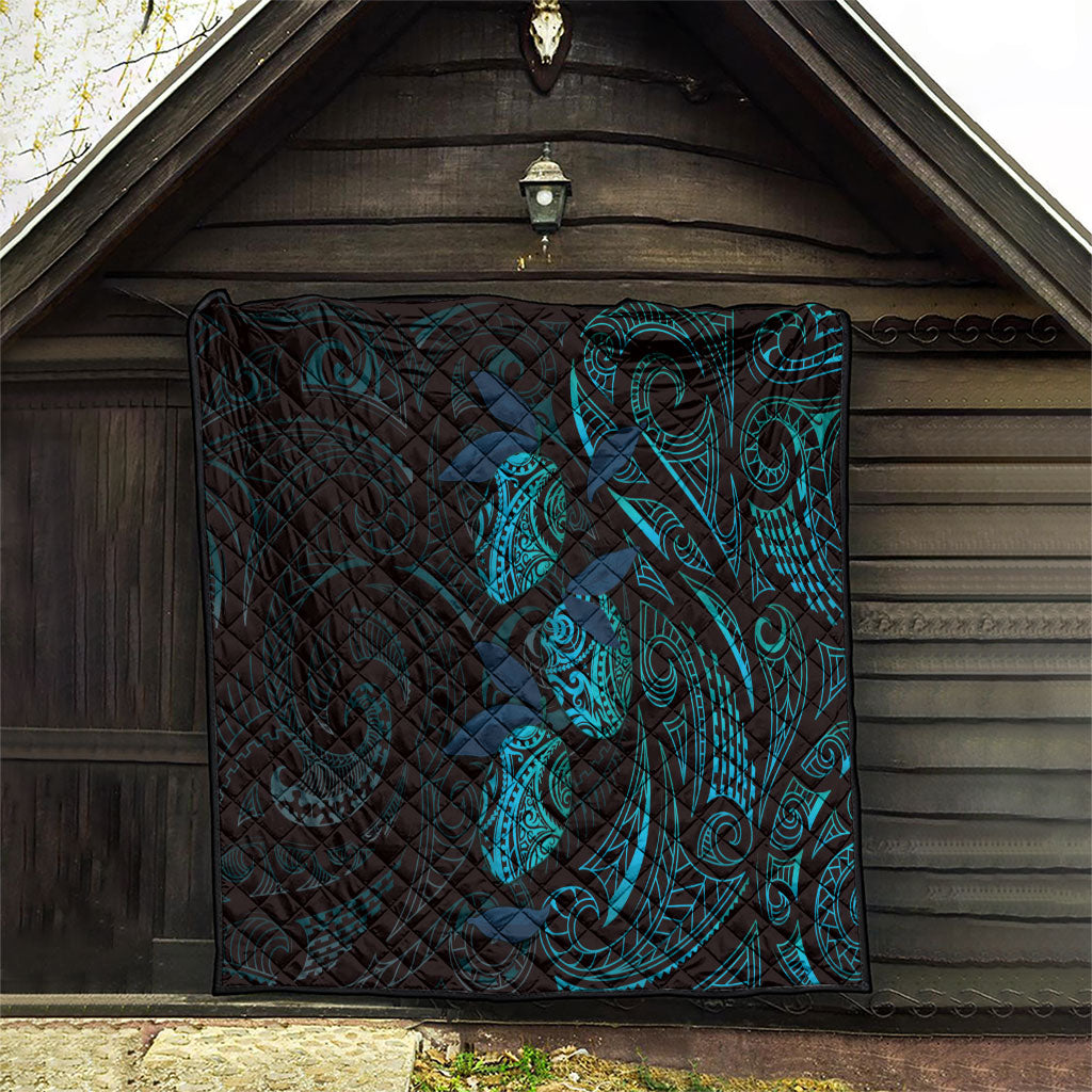 Hawaiian Mango Tribal Tattoo Quilt Teal Pacific Traditional Pattern