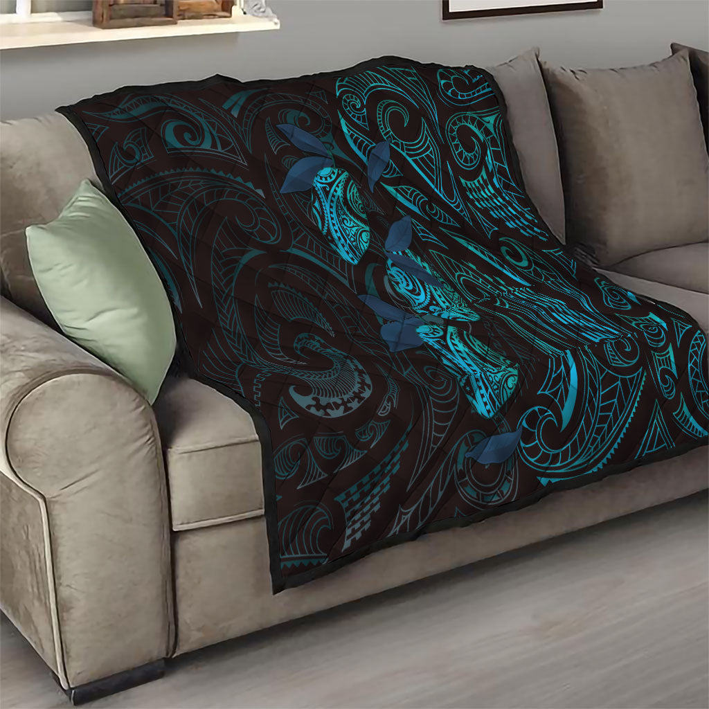 Hawaiian Mango Tribal Tattoo Quilt Teal Pacific Traditional Pattern