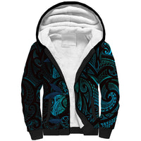 Hawaiian Mango Tribal Tattoo Sherpa Hoodie Teal Pacific Traditional Pattern