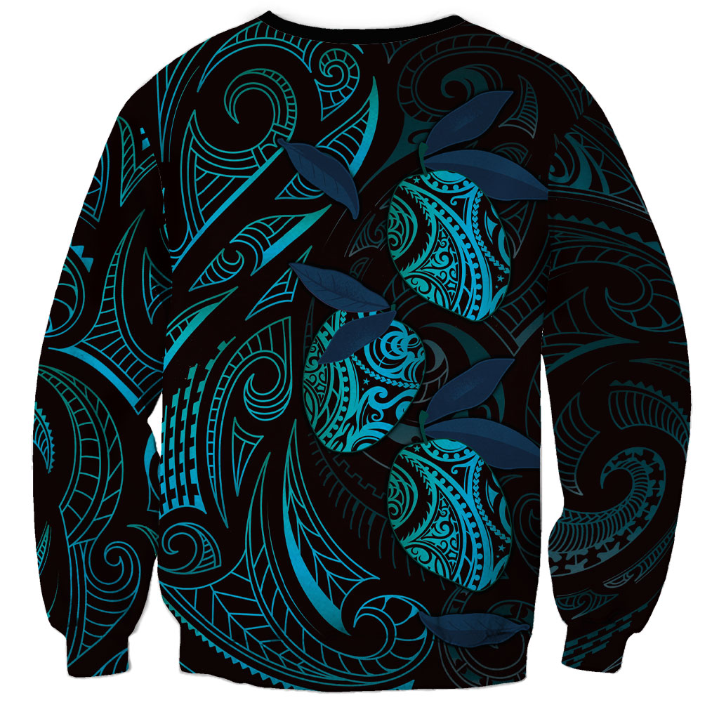 Hawaiian Mango Tribal Tattoo Sweatshirt Teal Pacific Traditional Pattern
