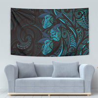 Hawaiian Mango Tribal Tattoo Tapestry Teal Pacific Traditional Pattern