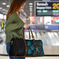 Hawaiian Mango Tribal Tattoo Travel Bag Teal Pacific Traditional Pattern