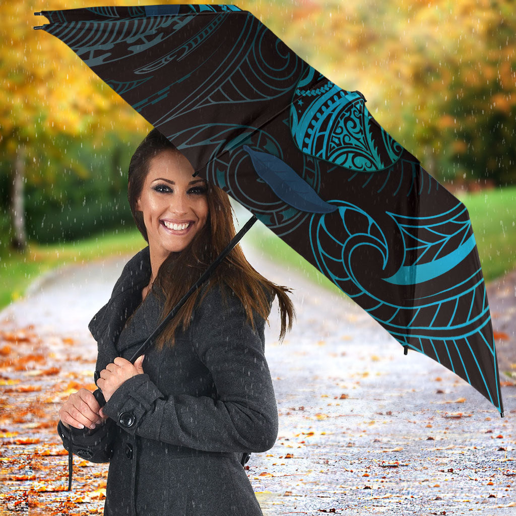 Hawaiian Mango Tribal Tattoo Umbrella Teal Pacific Traditional Pattern
