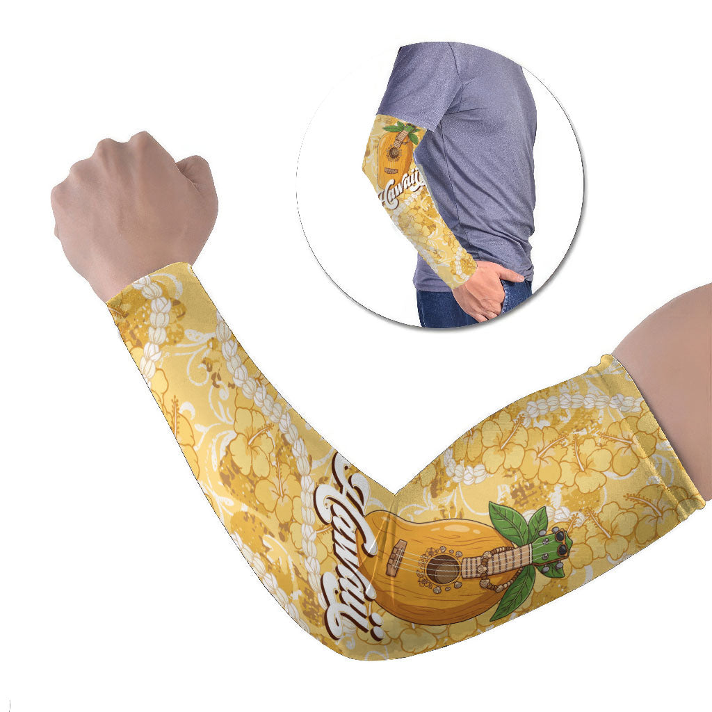 Hawaiian Mango Ukulele Arm Sleeves Retro Yellow Hibiscus Pikake Lei
