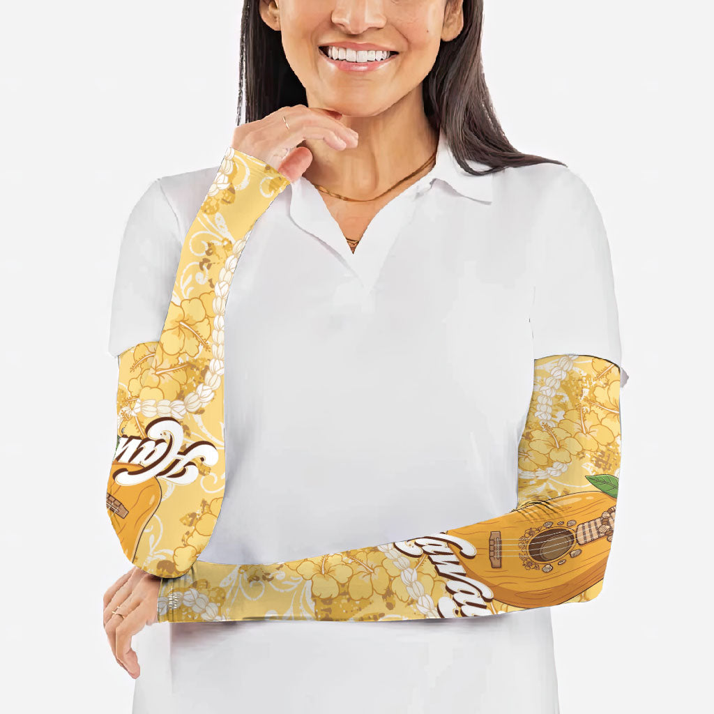 Hawaiian Mango Ukulele Arm Sleeves Retro Yellow Hibiscus Pikake Lei
