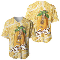 Hawaiian Mango Ukulele Baseball Jersey Retro Yellow Hibiscus Pikake Lei