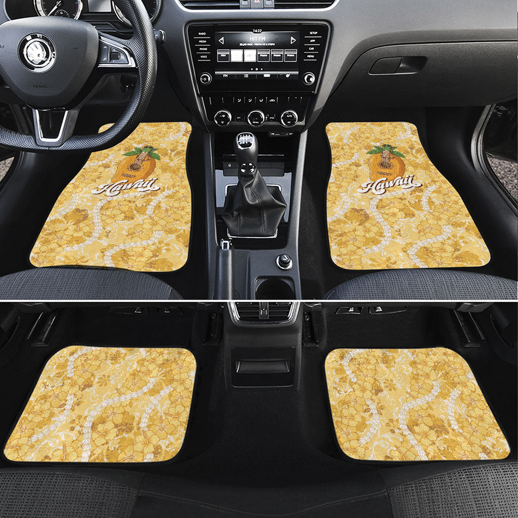 Hawaiian Mango Ukulele Car Mats Retro Yellow Hibiscus Pikake Lei