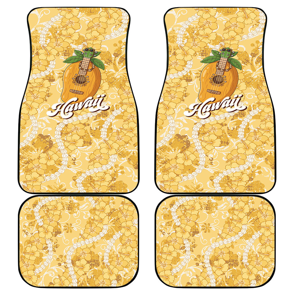 Hawaiian Mango Ukulele Car Mats Retro Yellow Hibiscus Pikake Lei