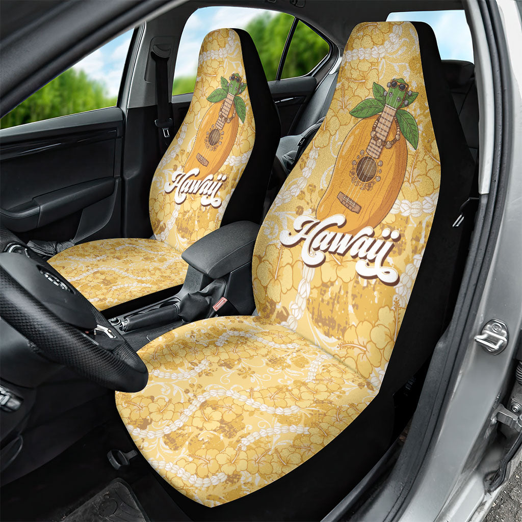 Hawaiian Mango Ukulele Car Seat Cover Retro Yellow Hibiscus Pikake Lei