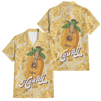 Hawaiian Mango Ukulele Family Matching Puletasi and Hawaiian Shirt Retro Yellow Hibiscus Pikake Lei