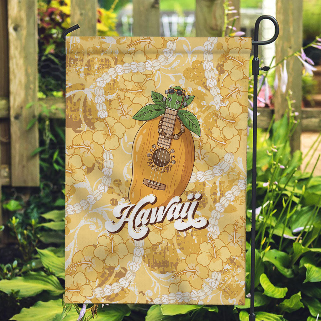 Hawaiian Mango Ukulele Garden Flag Retro Yellow Hibiscus Pikake Lei