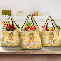 Hawaiian Mango Ukulele Grocery Bag Retro Yellow Hibiscus Pikake Lei