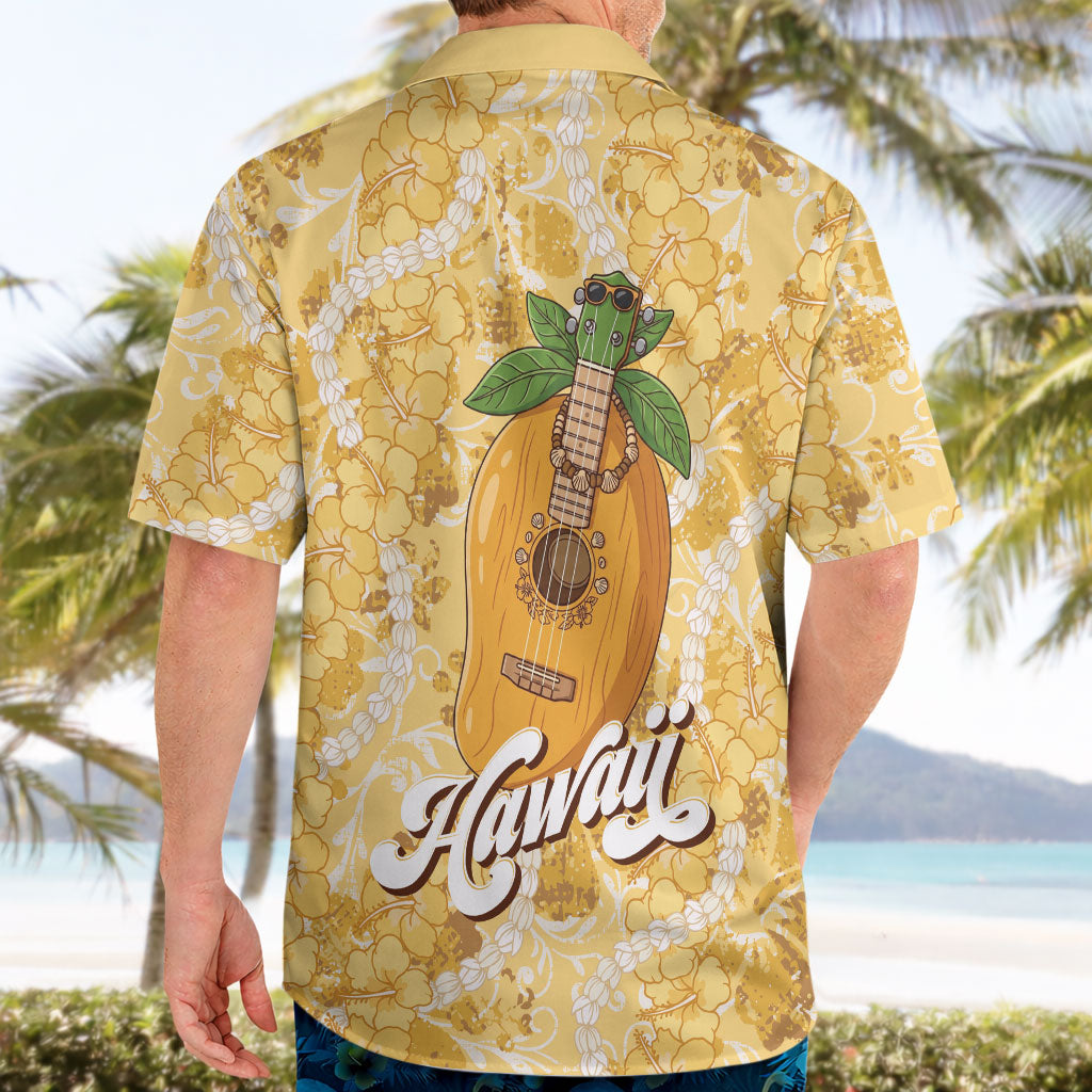 Hawaiian Mango Ukulele Hawaiian Shirt Retro Yellow Hibiscus Pikake Lei