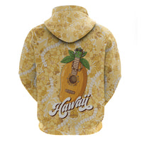 Hawaiian Mango Ukulele Hoodie Retro Yellow Hibiscus Pikake Lei