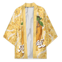 Hawaiian Mango Ukulele Kimono Retro Yellow Hibiscus Pikake Lei