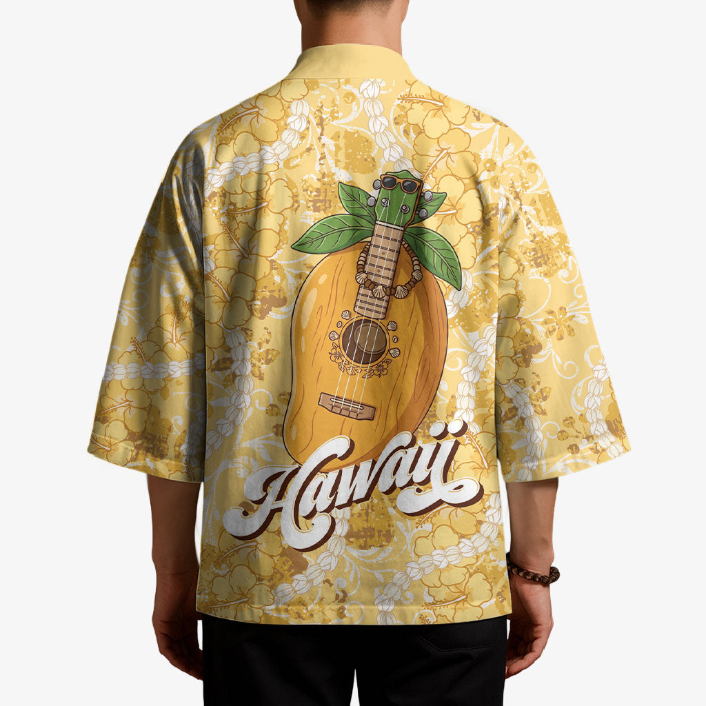Hawaiian Mango Ukulele Kimono Retro Yellow Hibiscus Pikake Lei