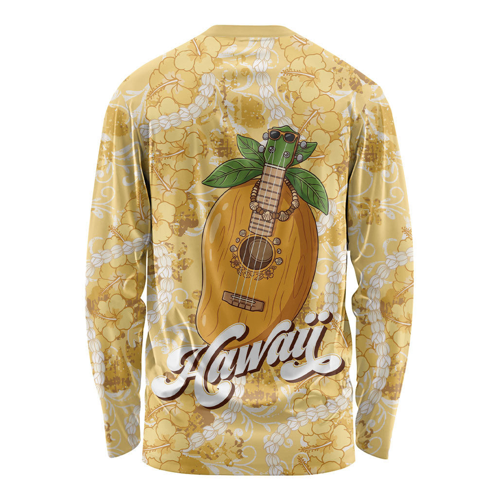 Hawaiian Mango Ukulele Long Sleeve Shirt Retro Yellow Hibiscus Pikake Lei
