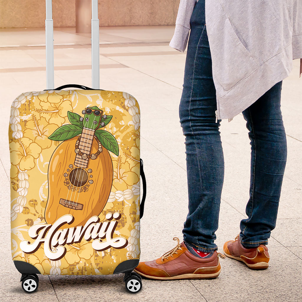 Hawaiian Mango Ukulele Luggage Cover Retro Yellow Hibiscus Pikake Lei