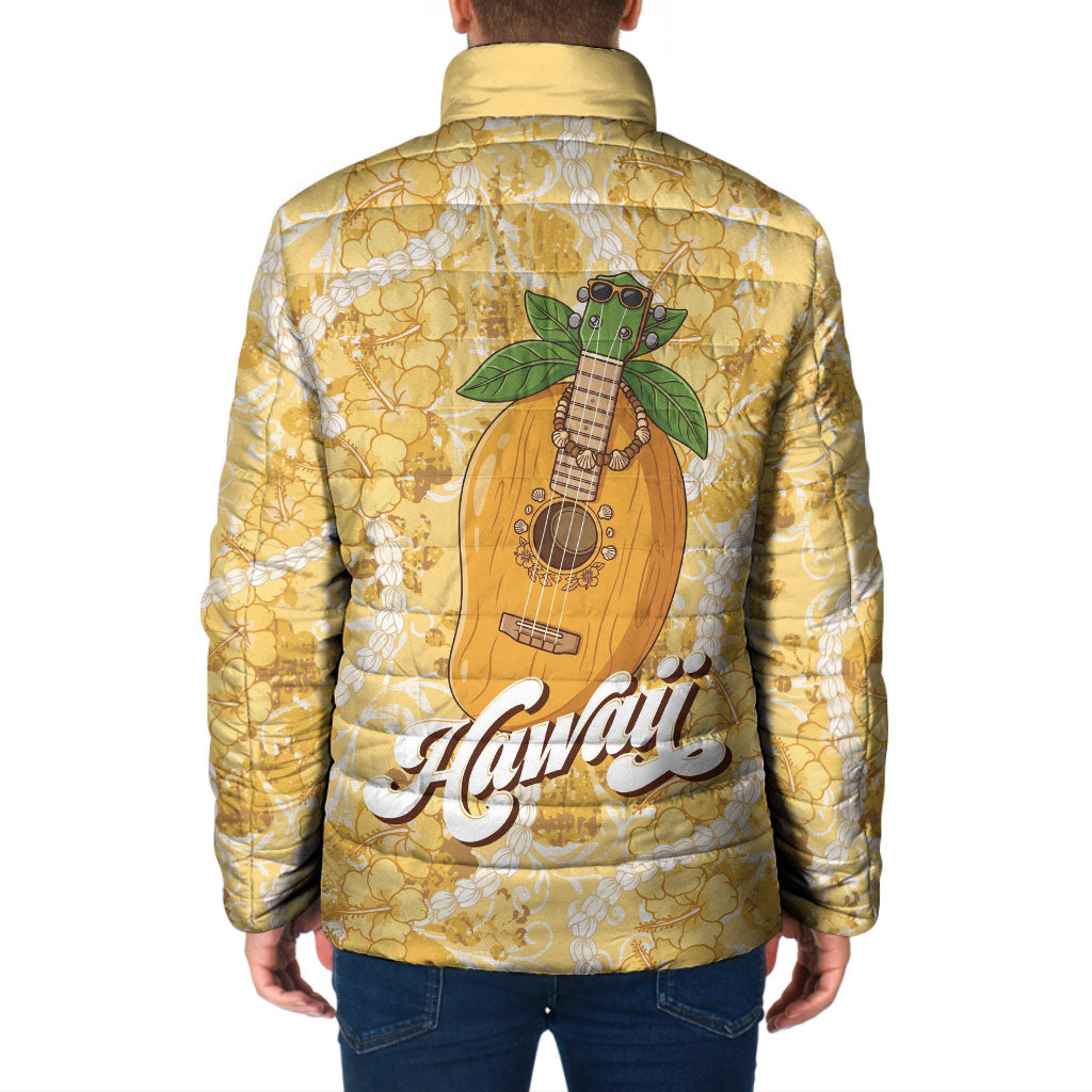 Hawaiian Mango Ukulele Padded Jacket Retro Yellow Hibiscus Pikake Lei