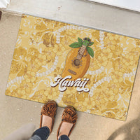 Hawaiian Mango Ukulele Rubber Doormat Retro Yellow Hibiscus Pikake Lei