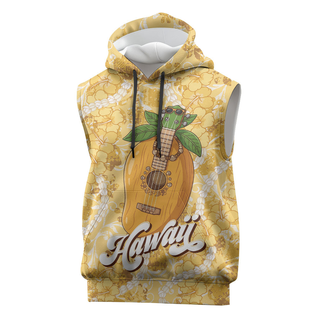 Hawaiian Mango Ukulele Sleeveless Hoodie Retro Yellow Hibiscus Pikake Lei