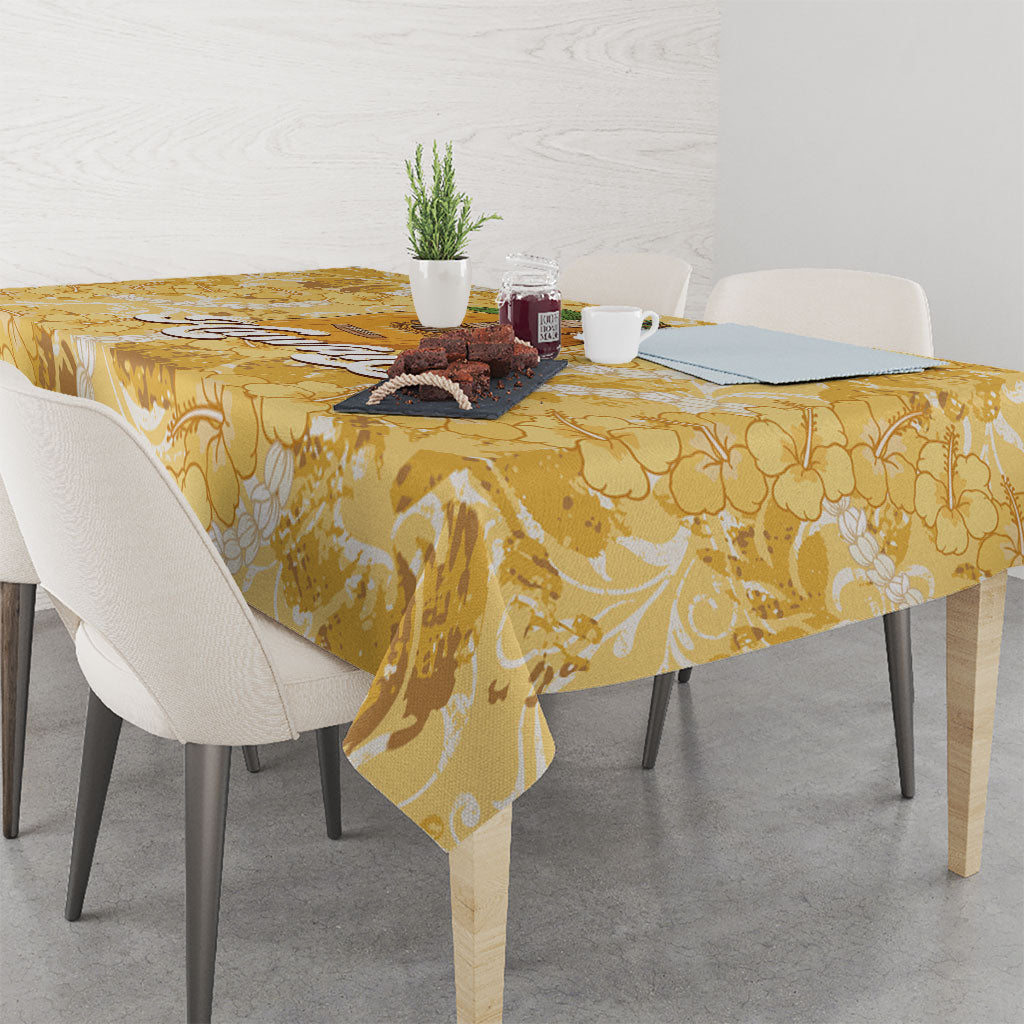 Hawaiian Mango Ukulele Tablecloth Retro Yellow Hibiscus Pikake Lei