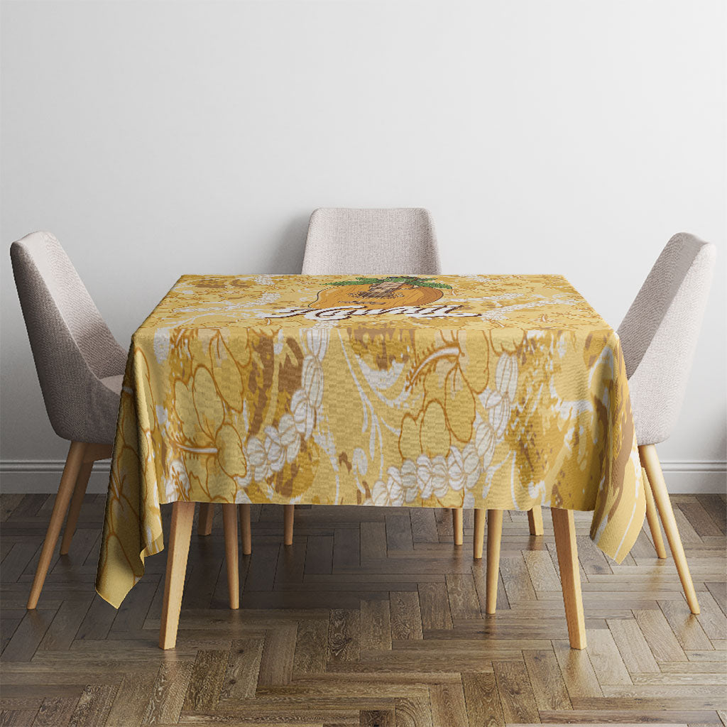 Hawaiian Mango Ukulele Tablecloth Retro Yellow Hibiscus Pikake Lei