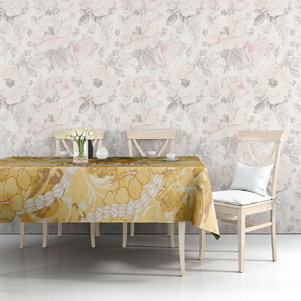 Hawaiian Mango Ukulele Tablecloth Retro Yellow Hibiscus Pikake Lei