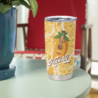 Hawaiian Mango Ukulele Tumbler Cup Retro Yellow Hibiscus Pikake Lei